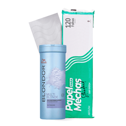 Wella Kit Blondor Multi Blonde Pó Descolorante 400g + Papel Para Mechas Standard Branco 11cmX47cm Co... - UNIKAPRO Cosmetics