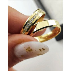 Alianças Chanfradas em Ouro 18k Zircônias 4mm Goiâ... - Márcio Joias 1966