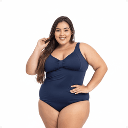 Maiô Natação e Hidroginástica Plus Size Azul Marin... - Loja Via Tropical