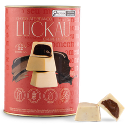Lata Bombom Chocolate Branco recheado com creme de... - VILA CEREALE