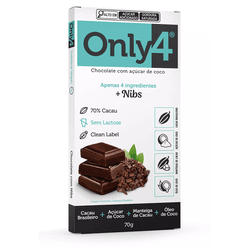 Chocolate 70% Cacau Com Nibs Only4 70g - VILA CEREALE