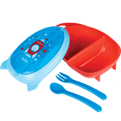 KIT REFEIÇÃO C/TALHERES FOGUETE AZUL - VJB13514 - VILA JARDIM STORE BABY