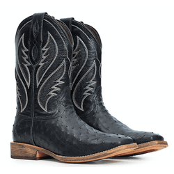 Bota Couro Exótico de Avestruz Preta Masculina - 8... - VIP WESTERN