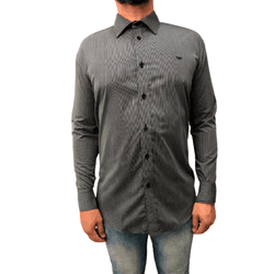 CAMISA MASCULINA SOCIAL IMPORTADA LISTRADA PRETO E... - LOJA VOLARIUM