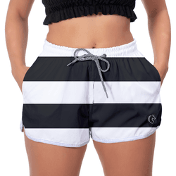 Short Feminino Listrado Branco e Preto Moda Praia ... - W2 STORE