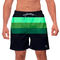 Short Masculino Listrado Preto e Verde Moda Praia ... - W2 STORE