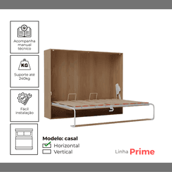 Cama Casal Horizontal Linha Prime Com Madeiras - WallBedbrasil