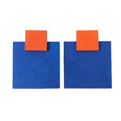 Brinco Quadrado Duplo Azul/Laranja - Diovanna Acessórios