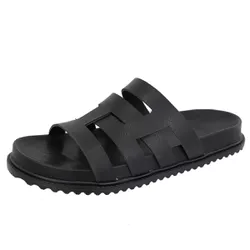 Papete Ilhabela Rasteira Casual Multi Tiras Preto - Agnes Veronez