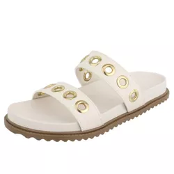 Papete Bonito Rasteira Metais Dourado OffWhite - Agnes Veronez