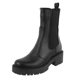 Bota Curitiba Elástico Couro Cano Médio Preto - Agnes Veronez