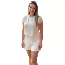 Conjunto blusa e short New Ternura Isis Bege - ALI... - ALIARTE CONFECÇÕES