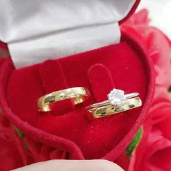 Aliança de Ouro 18k O PAR + ANEL DE PRATA OFERTA -... - ALIANÇAS RAINHA VIRTUAL 