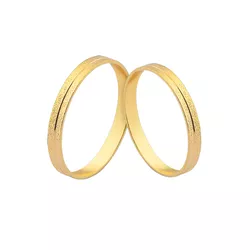 Alianças De Ouro Retas Diamantadas Com Friso - J-345 - Alianças da Fabrica 