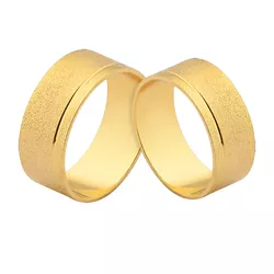 Alianças De Ouro Retas Diamantadas Com Frisos - J-395 - Alianças da Fabrica 