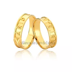 Alianças Delicadas Personalizadas Com Nome Em Ouro - JE-614 - Alianças da Fabrica 