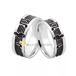 Alianças De Prata Personalizadas Com Notas Musicais - AG-1008 - Alianças da Fabrica 