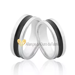 Alianças De Prata Personalizadas Esmaltadas Pretas - AGE-01 - Alianças da Fabrica 