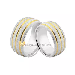 Alianças De Prata Com Filetes Banhados a Ouro - AG-509 - Alianças da Fabrica 