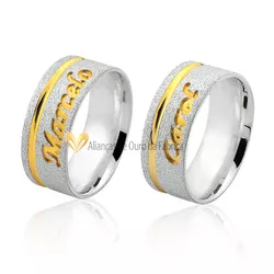 Alianças De Prata Personalizdas Com Nomes Banhados a Ouro - AG-536 - Alianças da Fabrica 