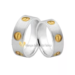 Alianças De Prata Personalizdas Com Parafusos Banhados a Ouro - AG-522 - Alianças da Fabrica 