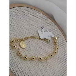 Pulseira ouro 18k com esferas e São Bento - 1078 - Almeida Prada