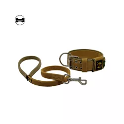 Coleira Para Cachorro Amorosso Slim + Guia (bege e caqui) - 4101-006-015-6201-0.80 - Amorosso