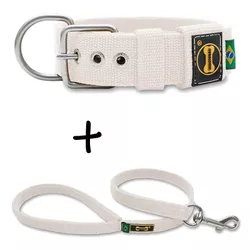 Coleira Para Cachorro Fit + Guia / Branco - 4201-007-6201-0.80-CG - Amorosso