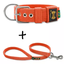 Coleira Para Cachorro Fit + Guia / Laranja - 4201-010-6201-0.80-CG - Amorosso