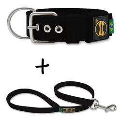 Coleira Fit Para Cachorro + Guia 80cm - Preto - 42... - Amorosso