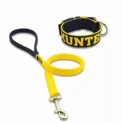 Coleira Para Cachorro Personalizada + Guia de Passeio (Azul Marinho e Amarelo) - 4001-005-001-P-6201... - Amorosso