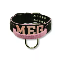 Coleira Para Cachorro Com Alça Personalizada (preto e rosa) - pod.p.2.20 - Amorosso
