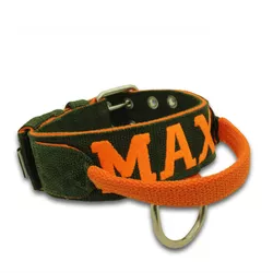 Coleira Poderosso Personalizada (Verde Militar e Laranja) - pod.p.14.16 - Amorosso