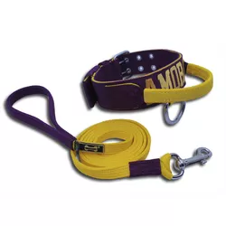 Coleira Poderosso Personalizada + Guia Longa 1,80m - Vinho e Amarelo - 4601-024-001-6201-1.80-CP - Amorosso