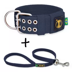 Coleira Para Cachorro Amorosso + Guia Curta 80cm (AZUL MARINHO) - 4001-005-6201-0.80-CG - Amorosso