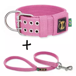 Coleira Para Cachorro Amorosso + Guia Curta 80cm (ROSA) - 4001-016-6201-0.80-CG - Amorosso
