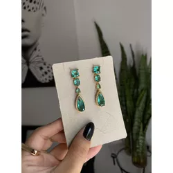 Brinco Pedras Verde Turmalina - LBR129B - ANA B ACESSÓRIOS