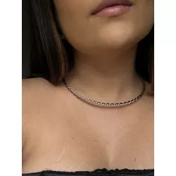 Colar Aro Torcido Ródio Branco - DCO4081B - ANA B ACESSÓRIOS