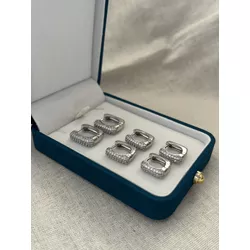 Brinco Argola Quadrada Cravejada Banhado Ródio Bra... - ANA B ACESSÓRIOS