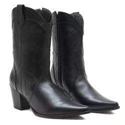 Bota Cano Médio Western - Ivy, Preta - 21080 - ANALAURACALCADOS