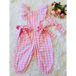 Macacão Baby Xadrez Rosa - Ateliê NewBaby