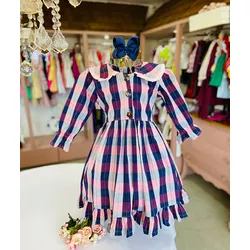 Vestido Agatha Xadrez Rosa - Ateliê NewBaby
