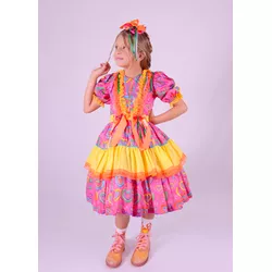 Vestido Junino Luxo Borbulhas de amor- estampa exc... - Ateliê NewBaby