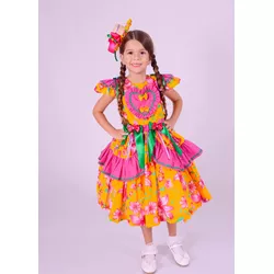 Vestido Junino Luxo Chamego meu amarelo - Ateliê NewBaby
