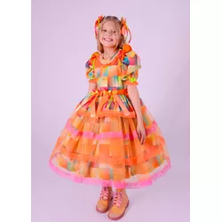 Vestido Junino Luxo Sinhá Moça Laranja - Ateliê NewBaby