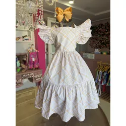 vestido Mell xadrez bege - Ateliê NewBaby