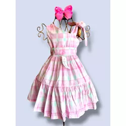 Vestido Helena - xadrez rosa - Ateliê NewBaby