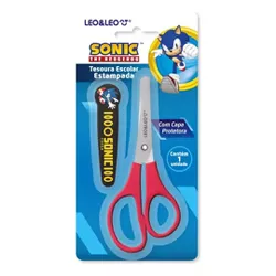 Tesoura Escolar com Capa Protetora Sonic Leo&Leo - BAIUCA
