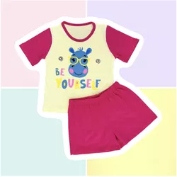 PIJAMA INFANTIL FEMININO - HIPOPÓTAMO AMARELO BEBÊ... - Bella Mini