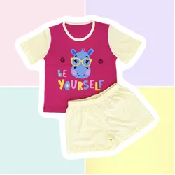 PIJAMA INFANTIL FEMININO - HIPOPÓTAMO ROSA PINK - ... - Bella Mini
